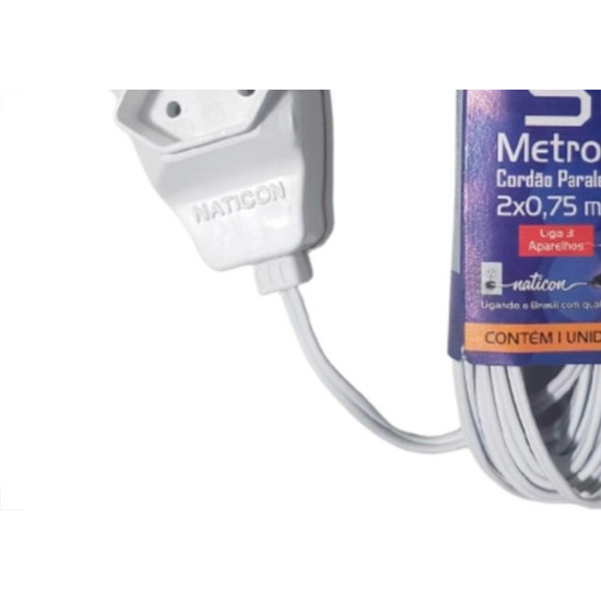 Extensao Naticon Tripla Paralela 2X0,75 Branca 5M 580