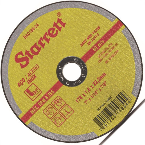Disco De Corte Para Inox Starrett 7 X 1,6Mm X 7/8 Dac180-24 - Kit C/12 Disco De Corte Para Inox Starrett 7 X 1,6Mm X 7/8 Dac180-24 - Kit C/12