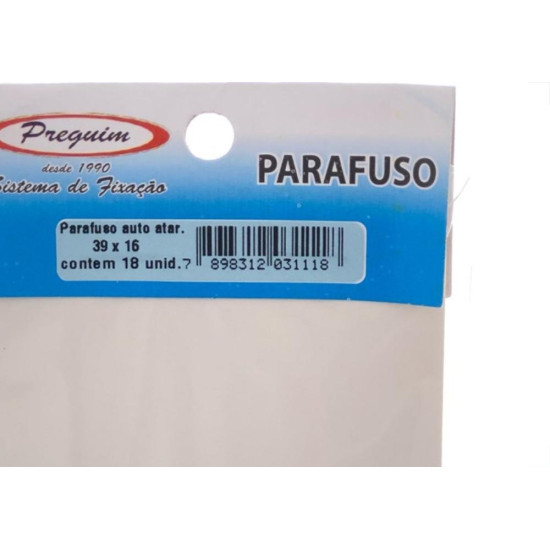 Cartela Parafuso Auto/Atarrachante Panela Preguim 3,9 X 16Mm Com 18 Pecas 1118