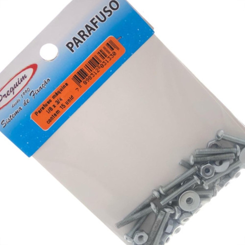 Cartela Parafuso Rosca Maquina Preguim Redonda 1/8 X 3/4+Porca+Arruela Com 15 Pecas 1330 Cartela Parafuso Rosca Maquina Preguim Redonda 1/8 X 3/4+Porca+Arruela Com 15 Pecas 1330