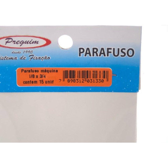 Cartela Parafuso Rosca Maquina Preguim Redonda 1/8 X 3/4+Porca+Arruela Com 15 Pecas 1330 Cartela Parafuso Rosca Maquina Preguim Redonda 1/8 X 3/4+Porca+Arruela Com 15 Pecas 1330