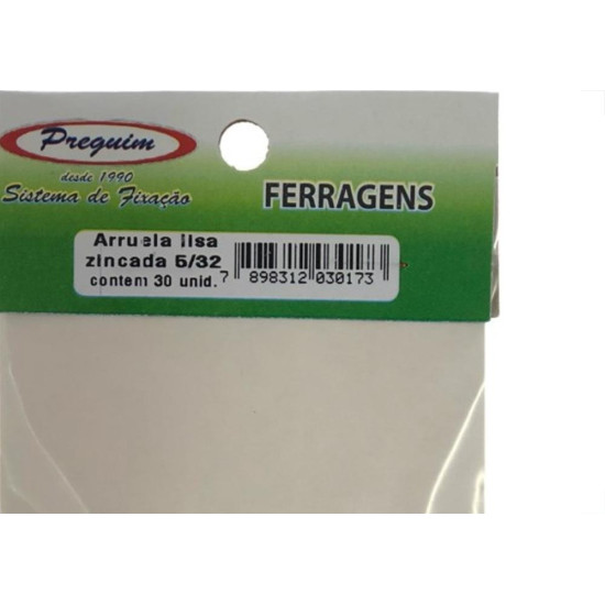 Cartela Arruela Lisa Zincado 5/32'' Preguim Com 30 Pecas 0173 Cartela Arruela Lisa Zincado 5/32'' Preguim Com 30 Pecas 0173