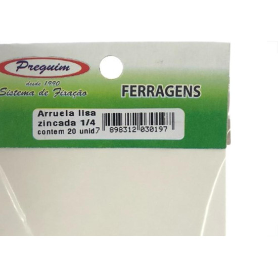 Cartela Arruela Lisa Zincado  1/4'' Preguim Com 20 Pecas 0197