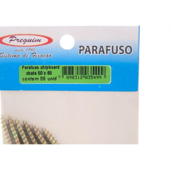 Cartela Parafuso Chipboard Preguim Cabeca Chata Philips 5,0X65 Com 06 Pecas 5499 Cartela Parafuso Chipboard Preguim Cabeca Chata Philips 5,0X65 Com 06 Pecas 5499