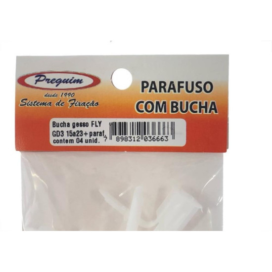 Cartela Bucha Fixacao Preguim Gesso Drywall 3'' 15 A 23 + Parafuso Com 04 Pecas Fly 6663 Cartela Bucha Fixacao Preguim Gesso Drywall 3'' 15 A 23 + Parafuso Com 04 Pecas Fly 6663