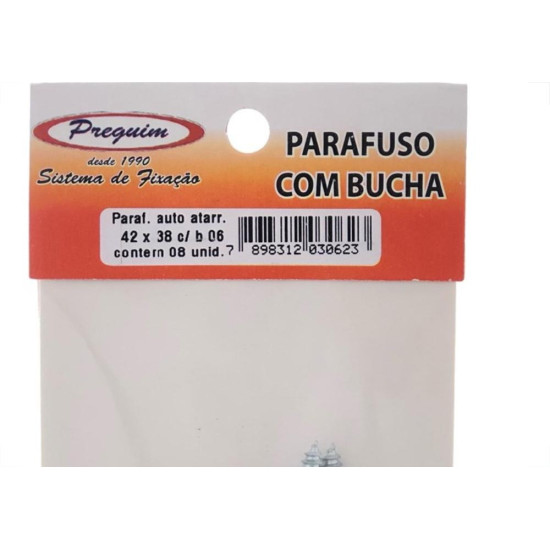 Cartela Parafuso Auto Atarrachante Preguim Cabeca Panela Philips Com Bucha 06Mm Com 08 Pecas 0623