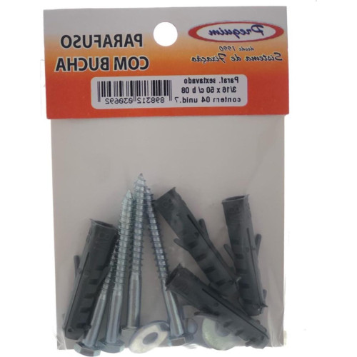 Cartela Parafuso Madeira Preguim Com Bucha 08Mm Sextavado Com 04 Pecas 0692 Cartela Parafuso Madeira Preguim Com Bucha 08Mm Sextavado Com 04 Pecas 0692