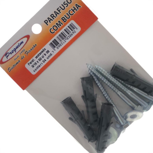 Cartela Parafuso Madeira Preguim Com Bucha 08Mm Sextavado Com 04 Pecas 0692 Cartela Parafuso Madeira Preguim Com Bucha 08Mm Sextavado Com 04 Pecas 0692
