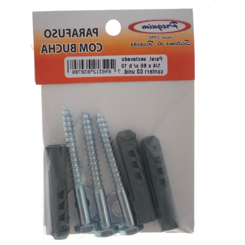 Cartela Parafuso Madeira Preguim Com Bucha 10Mm Sextavado Com 03 Pecas 0708 Cartela Parafuso Madeira Preguim Com Bucha 10Mm Sextavado Com 03 Pecas 0708