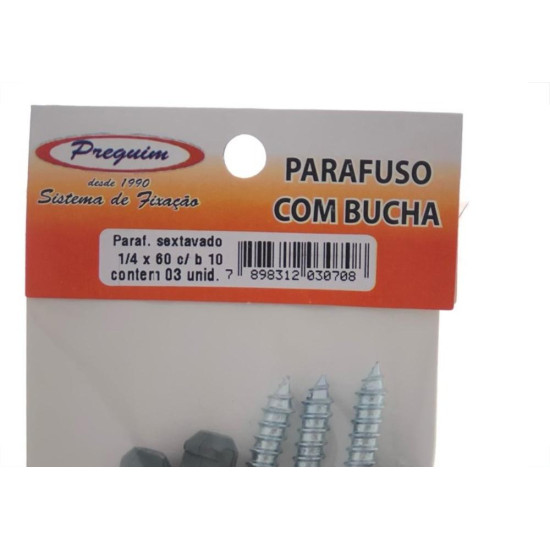 Cartela Parafuso Madeira Preguim Com Bucha 10Mm Sextavado Com 03 Pecas 0708 Cartela Parafuso Madeira Preguim Com Bucha 10Mm Sextavado Com 03 Pecas 0708