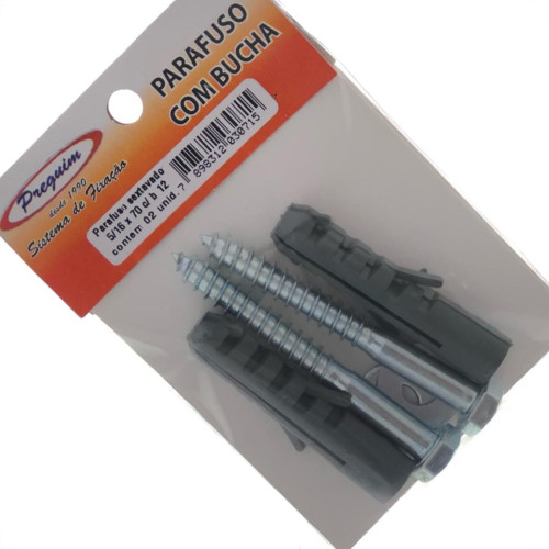 Cartela Parafuso Madeira Preguim Com Bucha 12Mm Sextavado Com 02 Pecas 0715 Cartela Parafuso Madeira Preguim Com Bucha 12Mm Sextavado Com 02 Pecas 0715