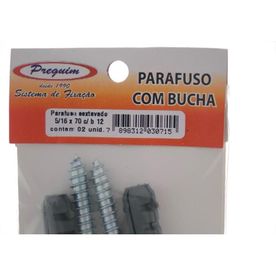 Cartela Parafuso Madeira Preguim Com Bucha 12Mm Sextavado Com 02 Pecas 0715 Cartela Parafuso Madeira Preguim Com Bucha 12Mm Sextavado Com 02 Pecas 0715