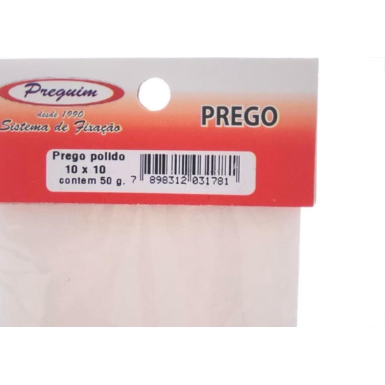 Cartela Prego Preguim Com Cabeca 10X10 (1,50X23mm) (1,50X23mm) Com 50 Gramas 1781