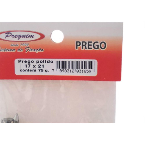 Cartela Prego Preguim Com Cabeca 17X21 (3,00X48mm) (3,00X48mm) Com 75 Gramas 1859
