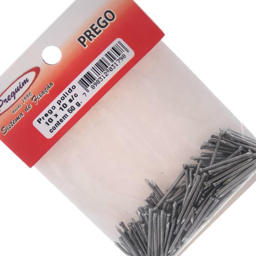 Cartela Prego Preguim Sem Cabeca 10X10 (1,50X23mm) (1,50X23mm) Com 50 Gramas 1798