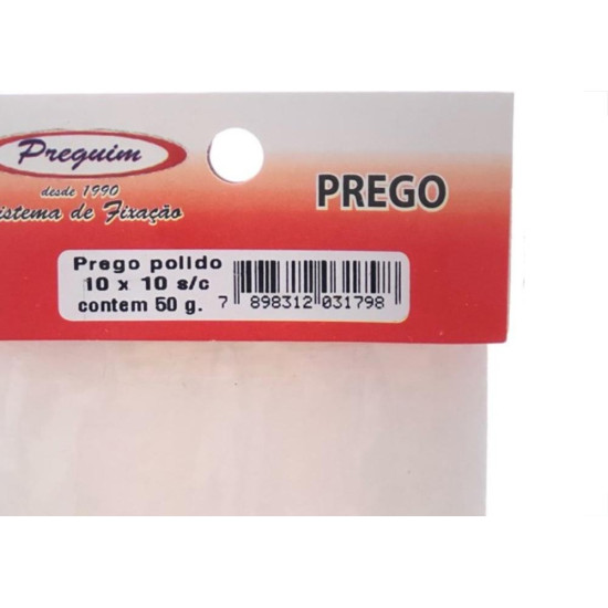 Cartela Prego Preguim Sem Cabeca 10X10 (1,50X23mm) (1,50X23mm) Com 50 Gramas 1798