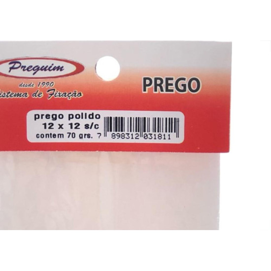 Cartela Prego Preguim Sem Cabeca 12X12 (1,80X28mm) (1,80X28mm) Com 70 Gramas 1811