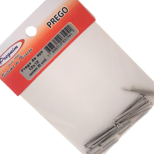 Cartela Prego Aco Preguim Com Cabeca 12X12 (1,80X28mm) (1,80X28mm) Com 20 Pecas 1941