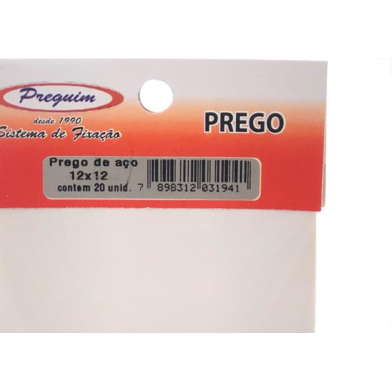 Cartela Prego Aco Preguim Com Cabeca 12X12 (1,80X28mm) (1,80X28mm) Com 20 Pecas 1941