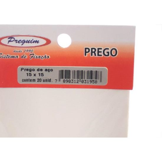 Cartela Prego Aco Preguim Com Cabeca 15X15 (2,40X34mm) (2,40X34mm) Com 20 Pecas 1958