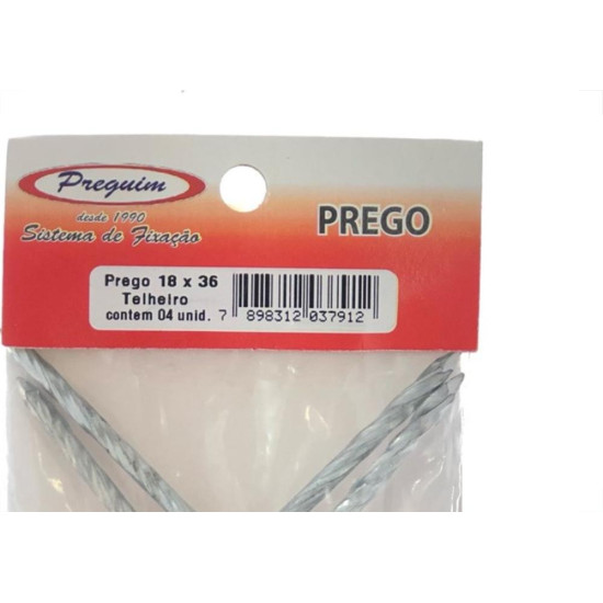 Cartela Prego Telheiro Preguim Galvanizado 18X36 (3,40X83mm) (3,40X83mm) Com 04 Pecas 7912