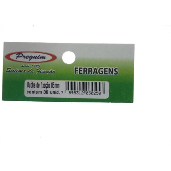 Cartela Bucha Fixacao Preguim 05 Com 30 Pecas 0258 Cartela Bucha Fixacao Preguim 05 Com 30 Pecas 0258