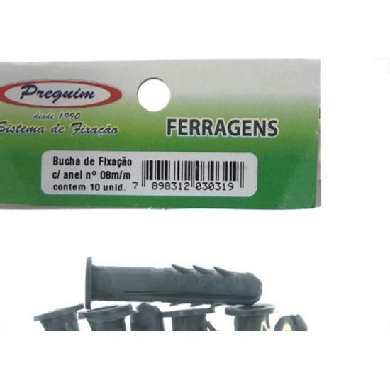 Cartela Bucha Fixacao Preguim Com Anel 08 Com 10 Pecas 0319