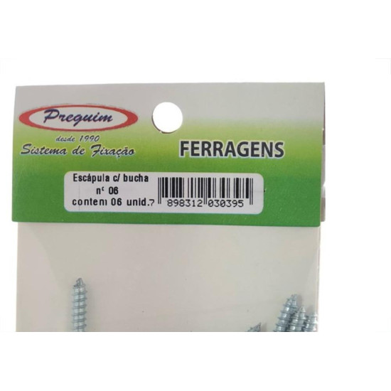 Cartela Escapula Com Bucha 06 Preguim Com 06 Pecas 0395 Cartela Escapula Com Bucha 06 Preguim Com 06 Pecas 0395