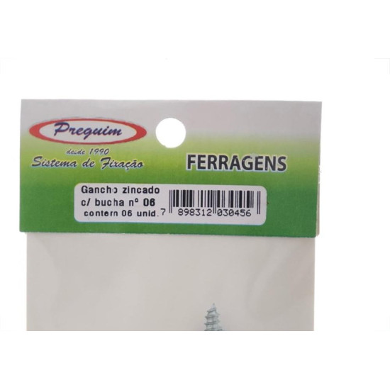 Cartela Gancho Com Bucha 06 Preguim Com 06 Pecas 0456