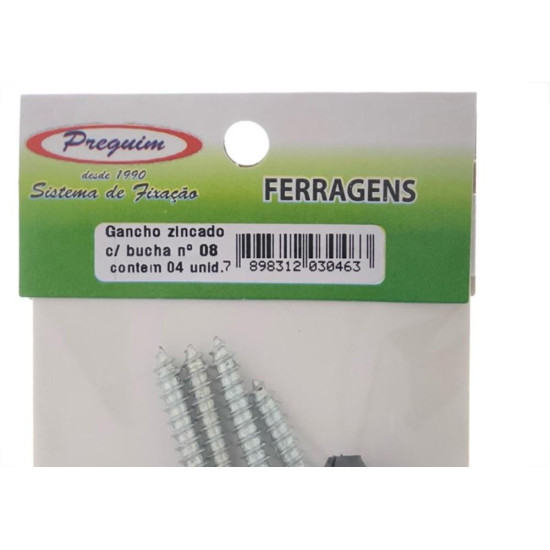 Cartela Gancho Com Bucha 08 Preguim Com 04 Pecas 0463