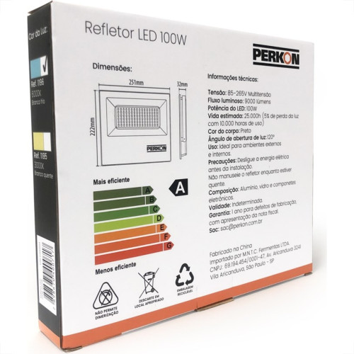 Refletor Led Perkon 100W 9000Lm 6000K 1196