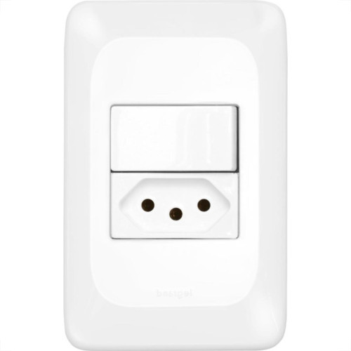 Conjunto Pial Pop 4X2 Branco Com Placa (1Simples+Tomada 10A) Lgx103