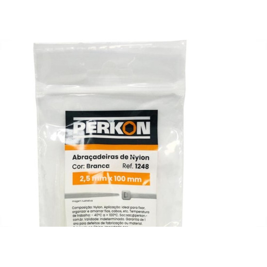 Abracadeira Nylon Perkon Branca 2,5X100 100 Pecas 1248