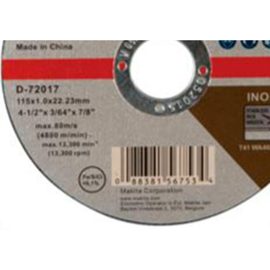 Disco De Corte Para Inox Makita 4.1/2X3/64X7/8 Fino D-72017-10