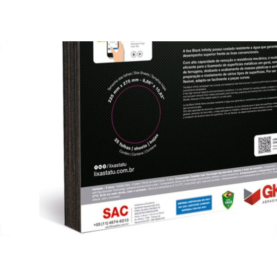 Lixa Black Infinity Tatu 40 Agua/Ferro/Massa W29100400025 - Kit C/25 Lixa Black Infinity Tatu 40 Agua/Ferro/Massa W29100400025 - Kit C/25