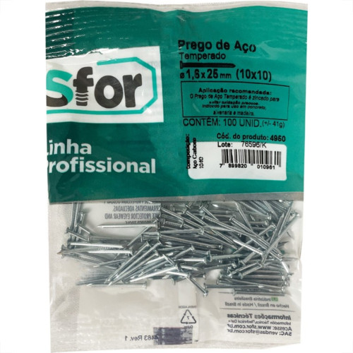Prego Aco Sforplast Com Cabeca 10X10 (1,50X23mm) 100pcs Prego Aco Sforplast Com Cabeca 10X10 (1,50X23mm) 100pcs