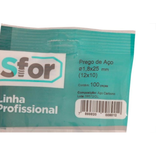 Prego Aco Sforplast Com Cabeca 12X10 (1,80X23mm) 100pcs Prego Aco Sforplast Com Cabeca 12X10 (1,80X23mm) 100pcs