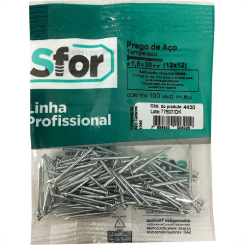 Prego Aco Sforplast Com Cabeca 12X12 (1,80X28mm) (1,80X28mm) 100pcs