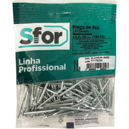 Prego Aco Sforplast Com Cabeca 15X15 (2,40X34mm) 100pcs Prego Aco Sforplast Com Cabeca 15X15 (2,40X34mm) 100pcs