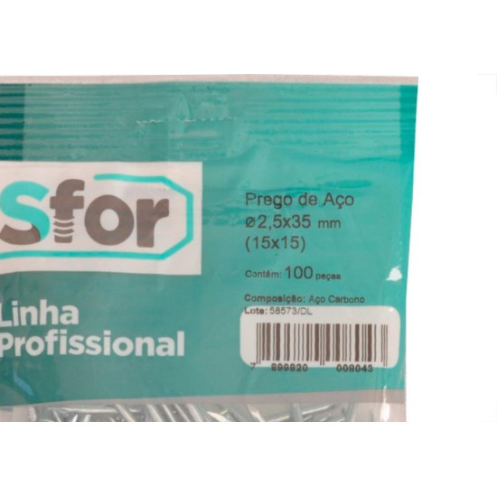 Prego Aco Sforplast Com Cabeca 15X15 (2,40X34mm) 100pcs Prego Aco Sforplast Com Cabeca 15X15 (2,40X34mm) 100pcs