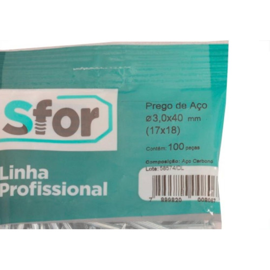 Prego Aco Sforplast Com Cabeca17X18 (3,0X40Mm) 100pcs 4434 Prego Aco Sforplast Com Cabeca17X18 (3,0X40Mm) 100pcs 4434