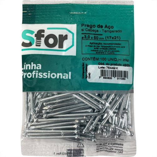 Prego Aco Sforplast Com Cabeca 17X21 (3,00X48mm) 100pcs Prego Aco Sforplast Com Cabeca 17X21 (3,00X48mm) 100pcs