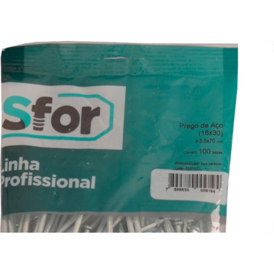 Prego Aco Sforplast Com Cabeca 17X21 (3,00X48mm) 100pcs Prego Aco Sforplast Com Cabeca 17X21 (3,00X48mm) 100pcs