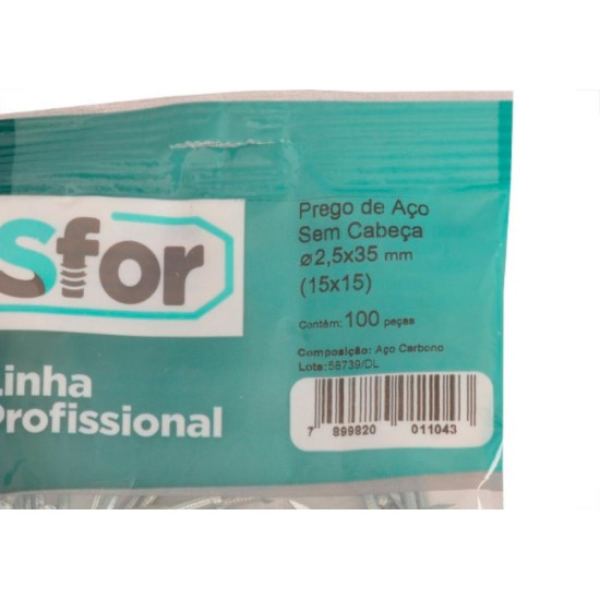 Prego Aco Sforplast Sem Cabeca 15X15 (2,40X34mm) (2,40X34mm) 100pcs 4958