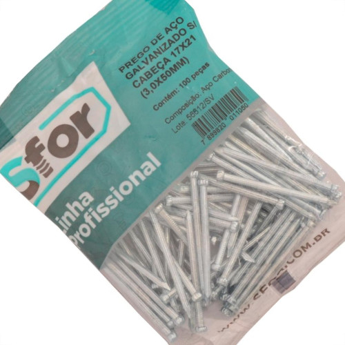 Prego Aco Sforplast Sem Cabeca 17X21 (3,00X48mm) (3,00X48mm) 100pcs 4959 Prego Aco Sforplast Sem Cabeca 17X21 (3,00X48mm) (3,00X48mm) 100pcs 4959