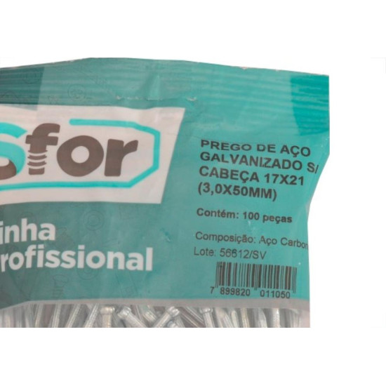 Prego Aco Sforplast Sem Cabeca 17X21 (3,00X48mm) (3,00X48mm) 100pcs 4959 Prego Aco Sforplast Sem Cabeca 17X21 (3,00X48mm) (3,00X48mm) 100pcs 4959