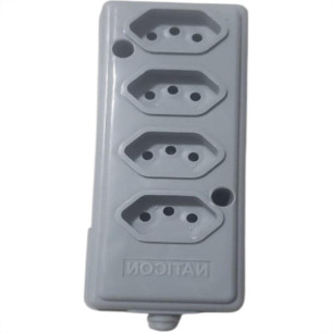 Tomada Barra Naticon   Quadrupla 10A 2 Polos +Terra Cinza   608