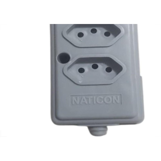 Tomada Barra Naticon   Quadrupla 10A 2 Polos +Terra Cinza 608