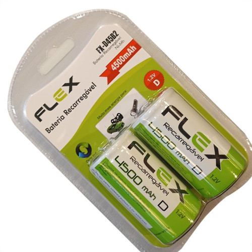 Pilha Recarregavel Flexgold Grande ''D'' Com 2 Pecas 4500Mah Fx-D45B2 Pilha Recarregavel Flexgold Grande ''D'' Com 2 Pecas 4500Mah Fx-D45B2
