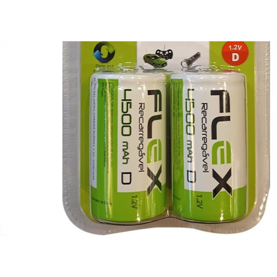 Pilha Recarregavel Flexgold Grande ''D'' Com 2 Pecas 4500Mah Fx-D45B2 Pilha Recarregavel Flexgold Grande ''D'' Com 2 Pecas 4500Mah Fx-D45B2